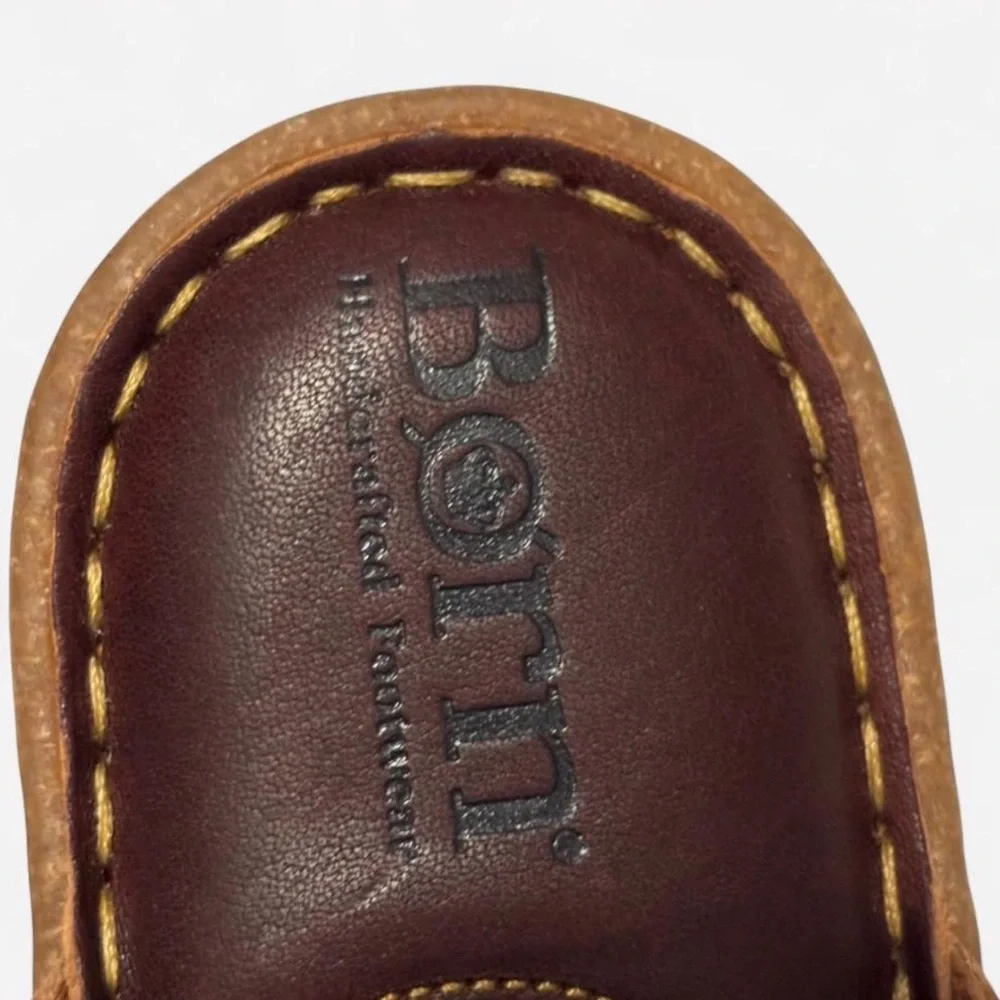 Børn Women's Brown Leather Woven Slide Sandals - Picture 2 of 4